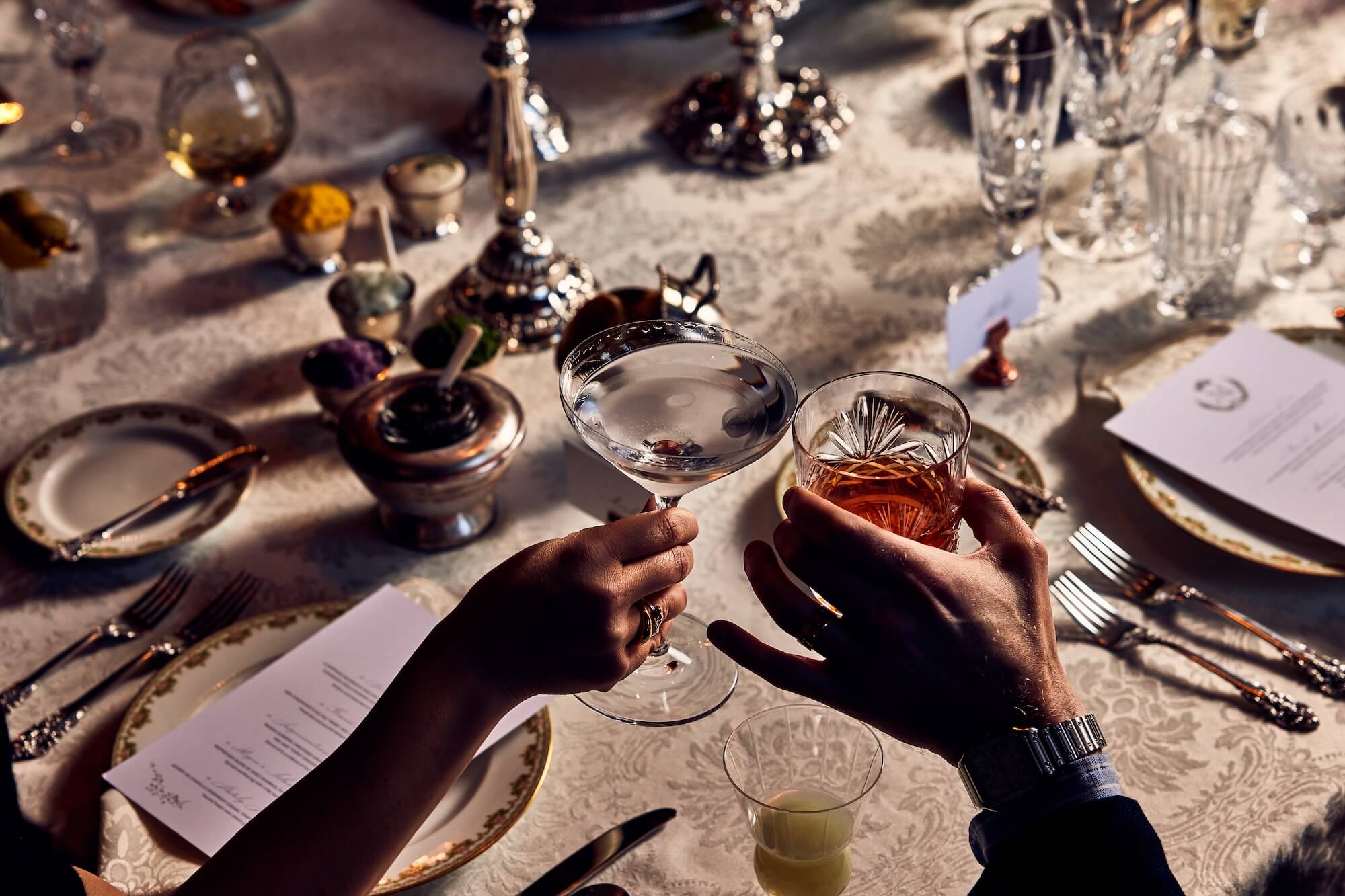 cocktails at a dining table