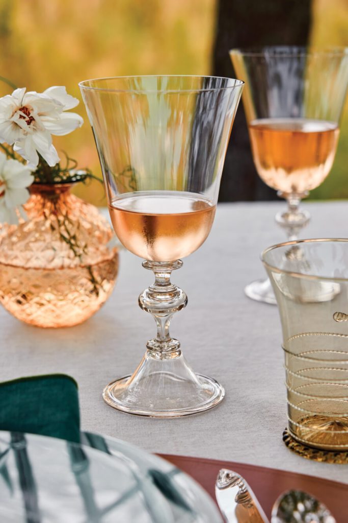 Wine glasses on outdoor table