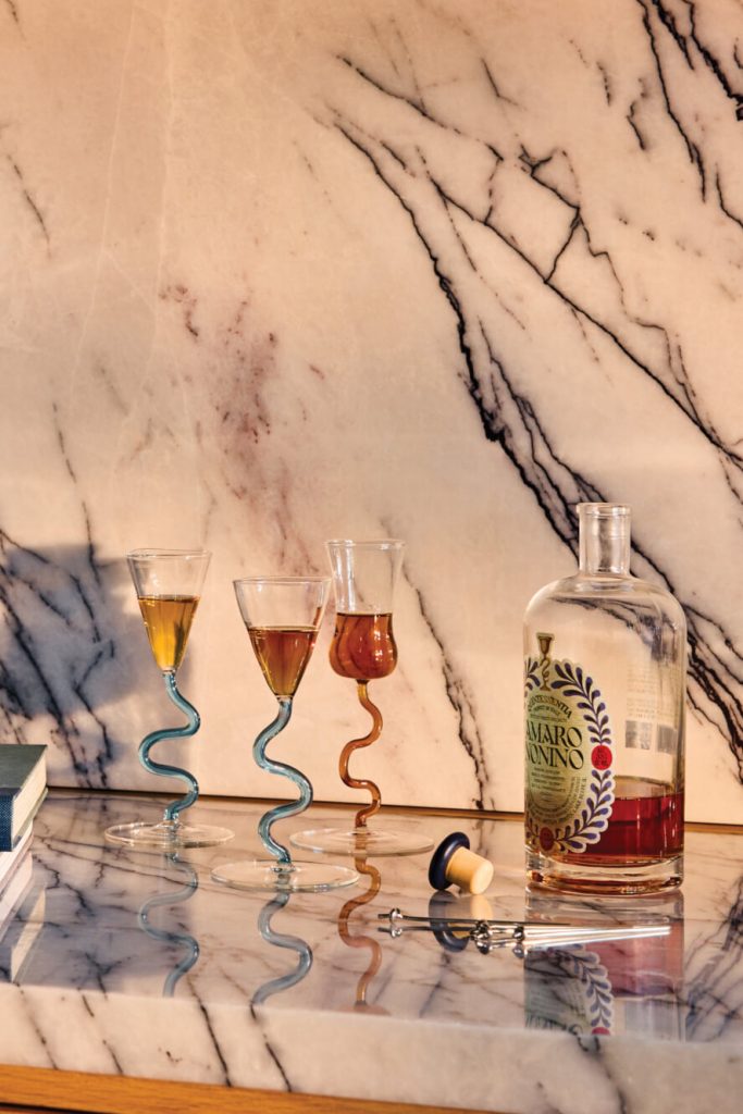 Spirits in ornate glasses