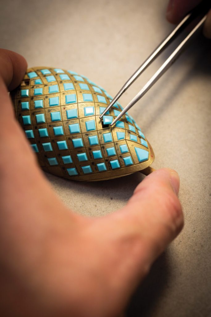 close up detail on item of jewellry being made