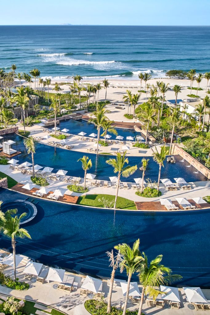 aerial view of pools and beach