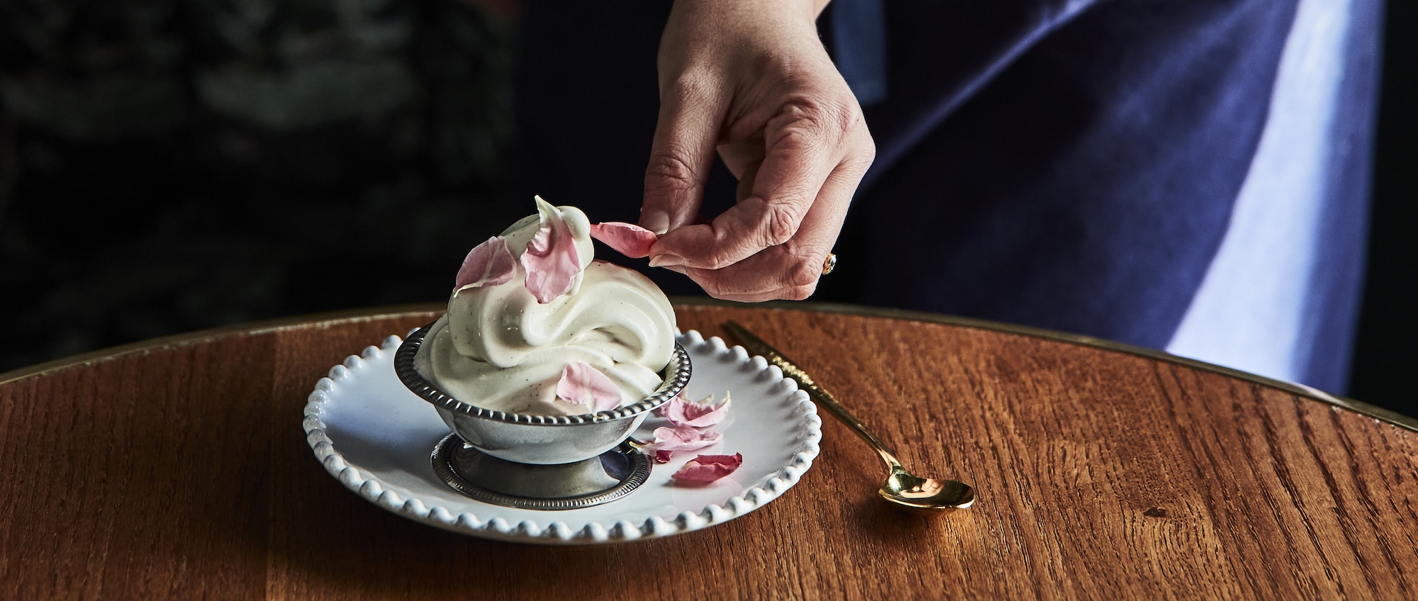 Server serving dessert