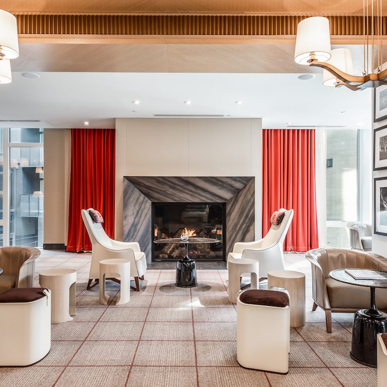 Lounge area with fireplace
